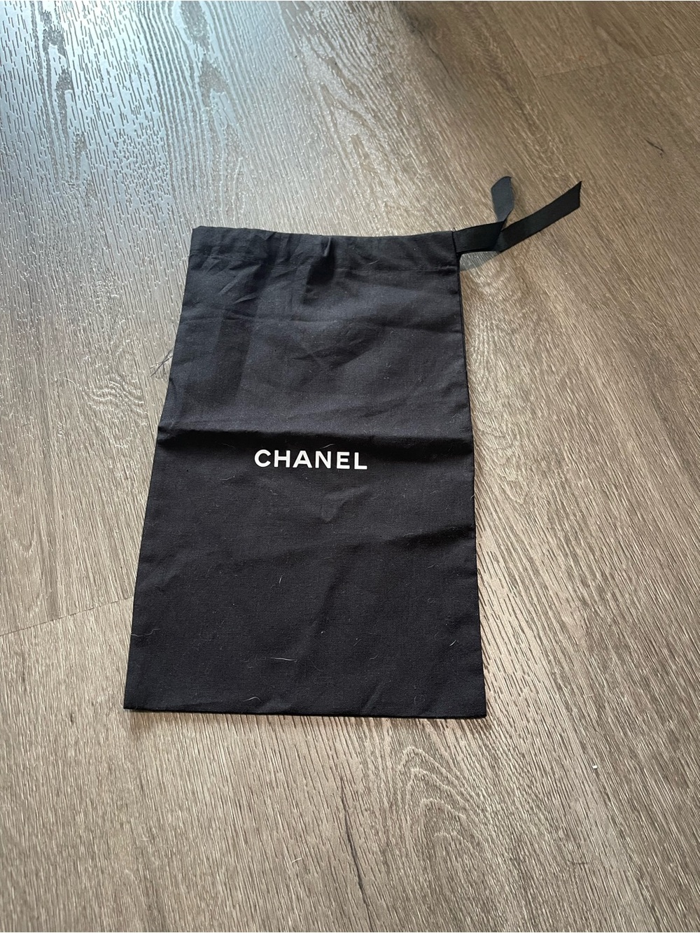 CHANEL Black Fabric Drawstring Dust Pouch with White Logo